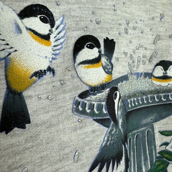 Vtg 90s Morning Sun 3X Collared Sweatshirt Textured Graphic Birds at Birdbath - Picture 4 of 11